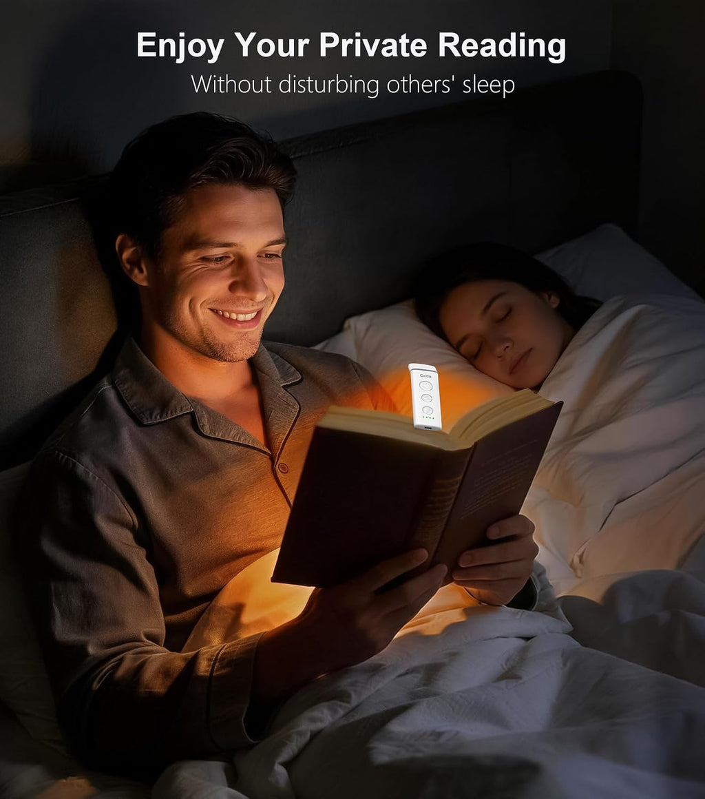Gritin Book Light Rechargeable, Eye Caring 3-Color & 5-Brightness Clip on LED Reading Light for Books in Bed- Stepless Dimming, Long…