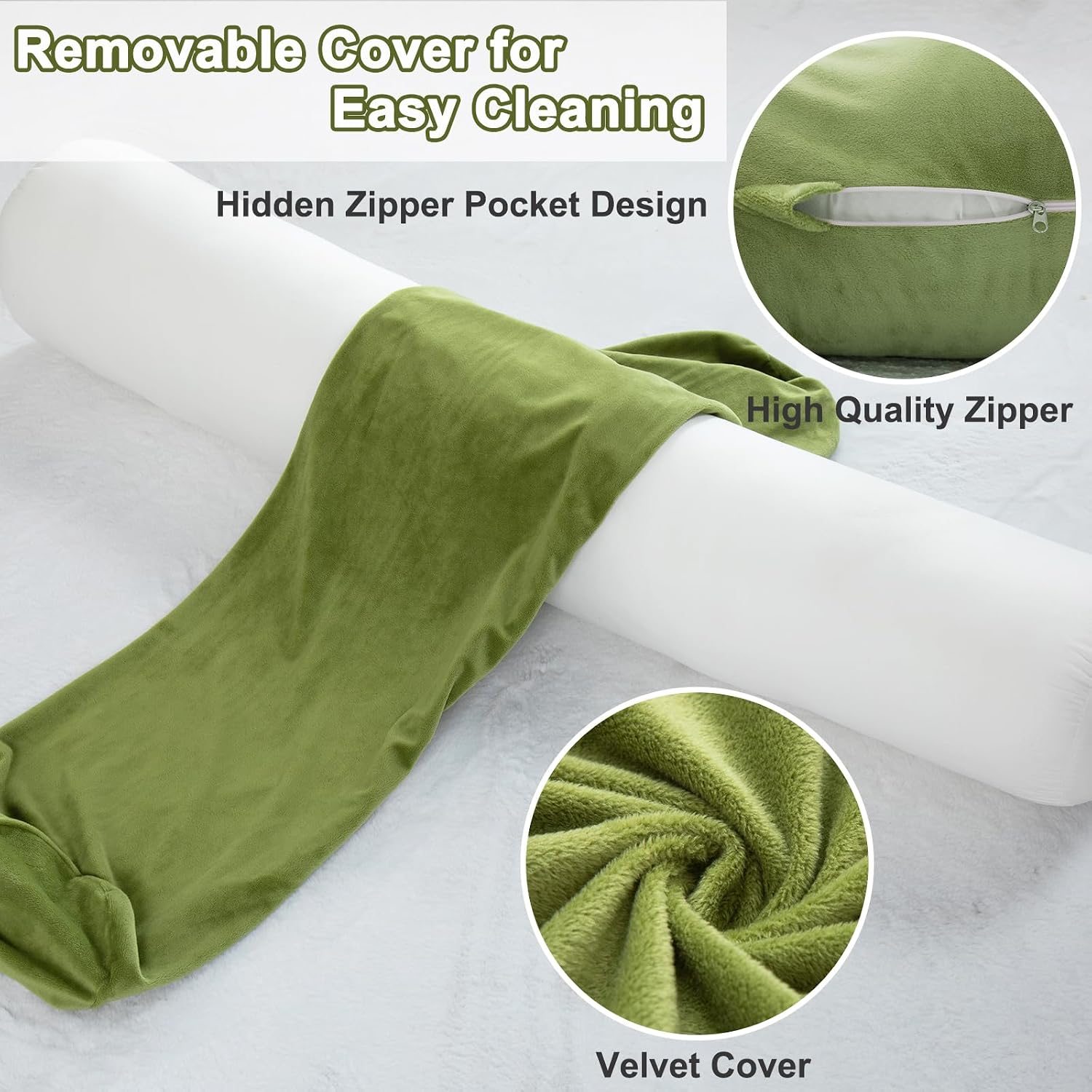 1 MIDDLE ONE Bolster Pillow for Bed, Long Round Body Pillow for Adults with Removable Velvet Cover, Decorative Tube Roll Cylinder Pillow…