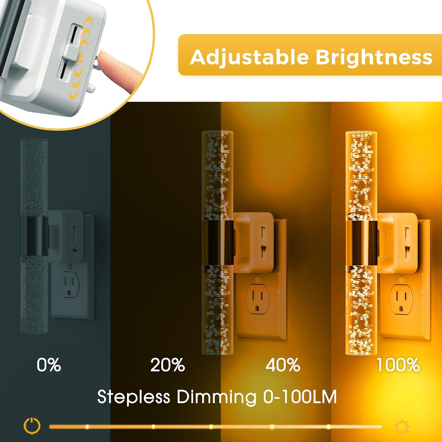 L LOHAS LED Amber Night Light, 2-Pack, Bubble Acrylic Night Lights Plug into Wall, 180° Rotating Nightlights, Light Sensor, Yellow…