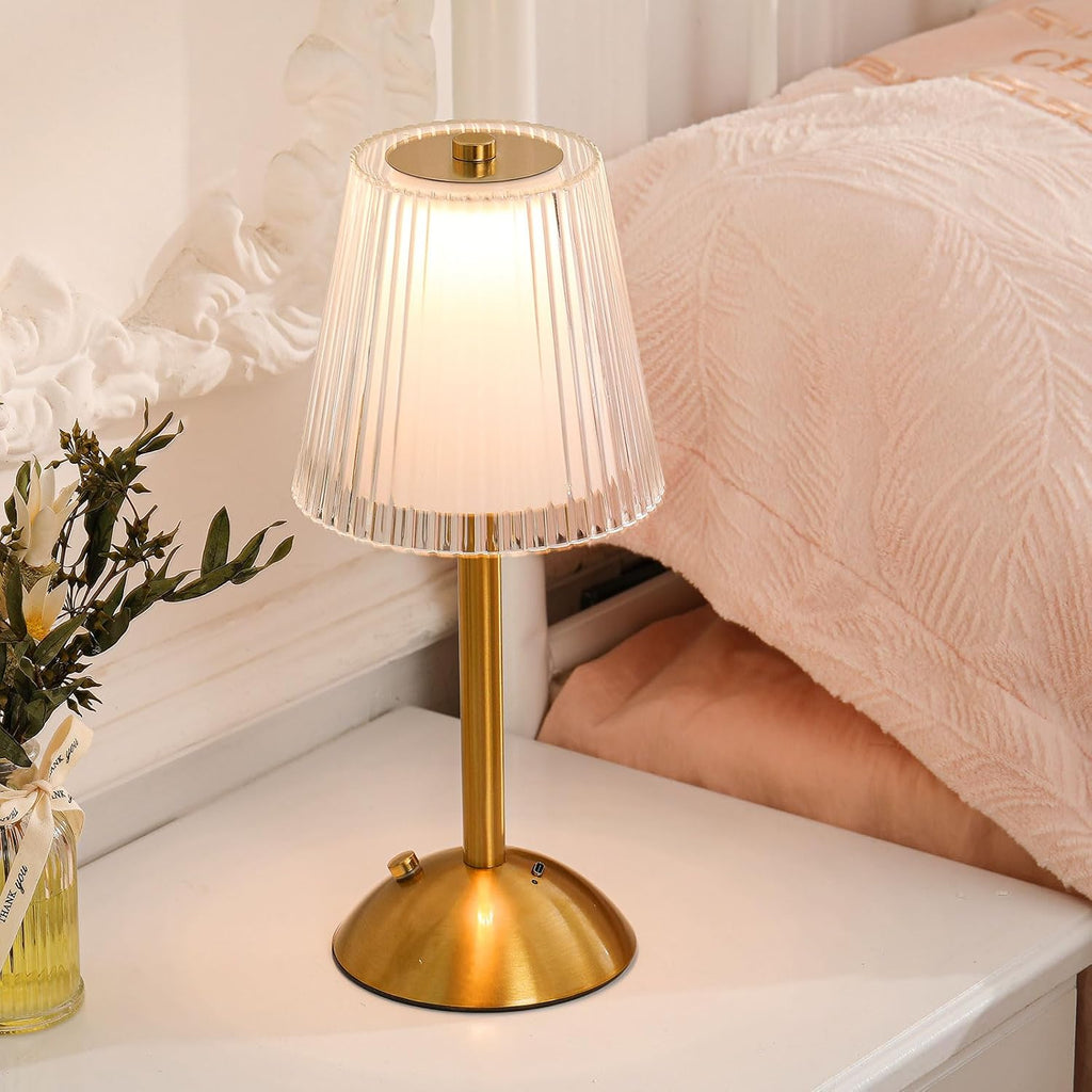 Liliful 1 Pcs Cordless Table Lamp Rechargeable Touch LED Small Gold Portable Battery Operated USB-c Desk Lamp 3 Color Dimmable for…