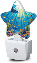 Snowmolle Underwater World Night Light, Sea Ocean Fish Plug-in Star Night Lights with Dusk-to-Dawn Sensor for Bedroom, Bathroom, Living Room S…