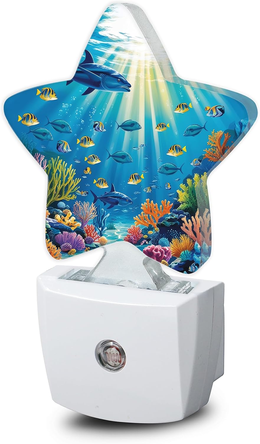 Snowmolle Underwater World Night Light, Sea Ocean Fish Plug-in Star Night Lights with Dusk-to-Dawn Sensor for Bedroom, Bathroom, Living Room S…