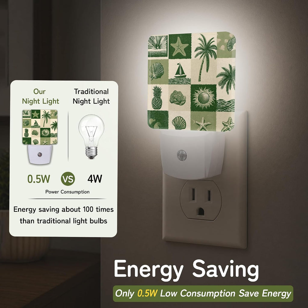 Night Light, Coastal Beach Patchwork Night Lights Plug into Wall for Bedroom Bathroom Hallway Kitchen, Dusk to Dawn Sensor Decorative…