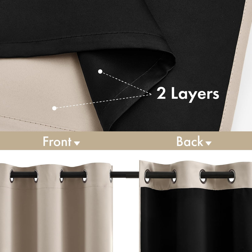Miulee Taupe 100% Blackout Curtains for Bedroom 54 Inch Length, 2 Thick Layers Thermal Insulated Short Window Curtains with Black Liner, No…