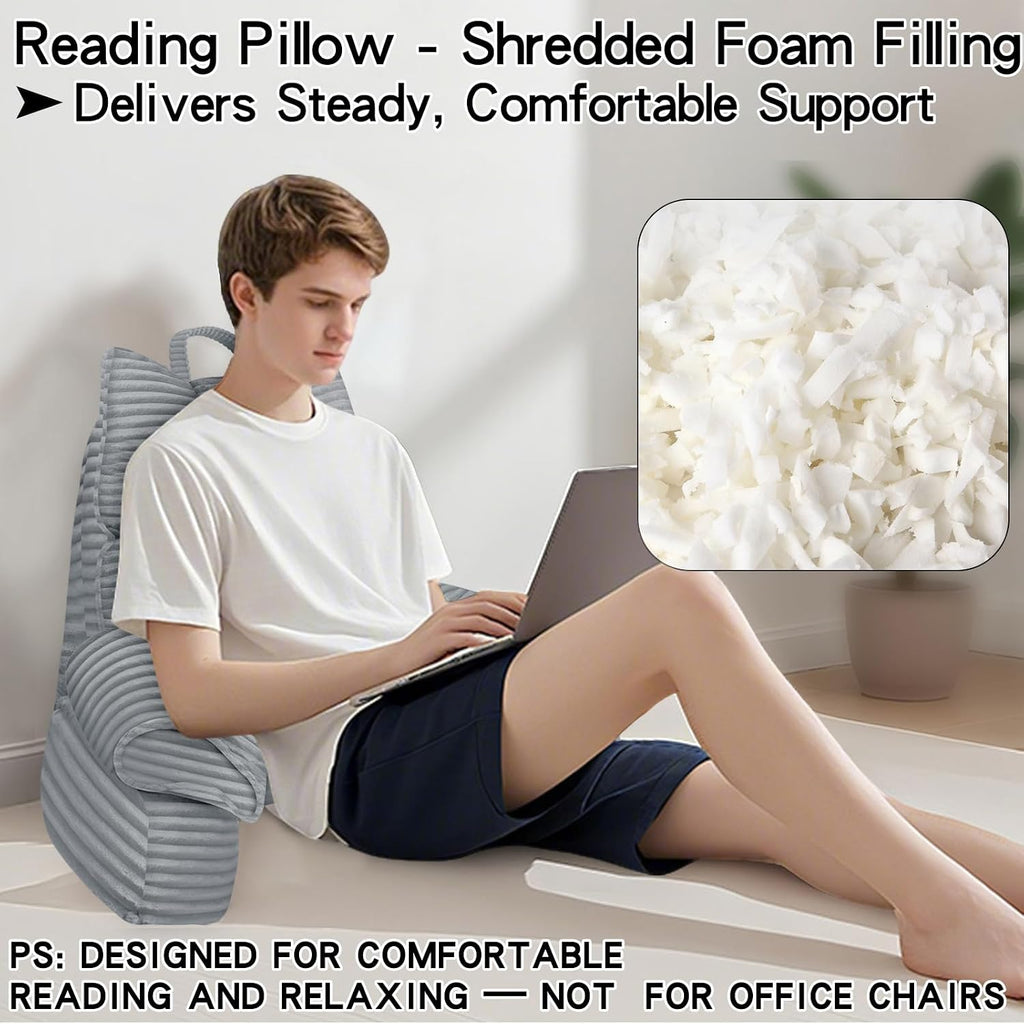 RRPAHWTV Reading Pillow for Bed with High Arm Rests, Back Support Pillow for Sitting Up in Bed with Shredded Memory Foam for Reading, TV…