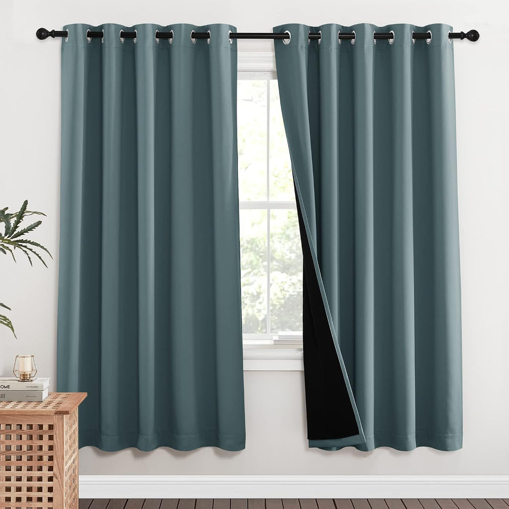 Nicetown 100% Blackout Window Curtain Panels, Cold and Full Light Blocking Drapes with Black Liner for Nursery, 84 inches Drop Thermal Insu…