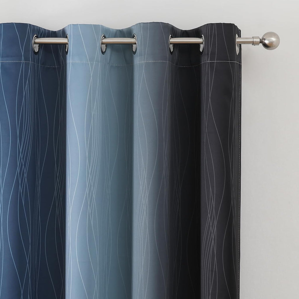 Estelartextiler Estelar Textiler Navy Blue and Black Ombre Blackout Curtains 84 Inches Long 2 Panels, Thermal Insulated Gradient Drapes for…