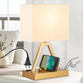 Briever Touch Control Table Lamp, 3-Way Dimmable Desk Lamp with USB C & USB A and AC Outlet, Bedside Lamp with Phone Stand and Fabric Shade…