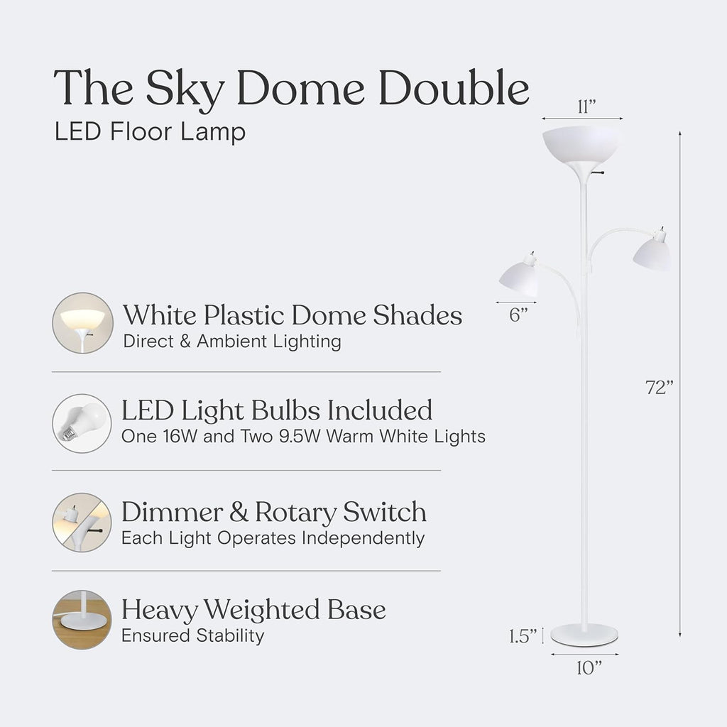Brightech Sky Dome Double – High Brightness Torchiere Floor Lamp with 2 Reading Lights for Living Rooms, Bedrooms – Replace Halogen…