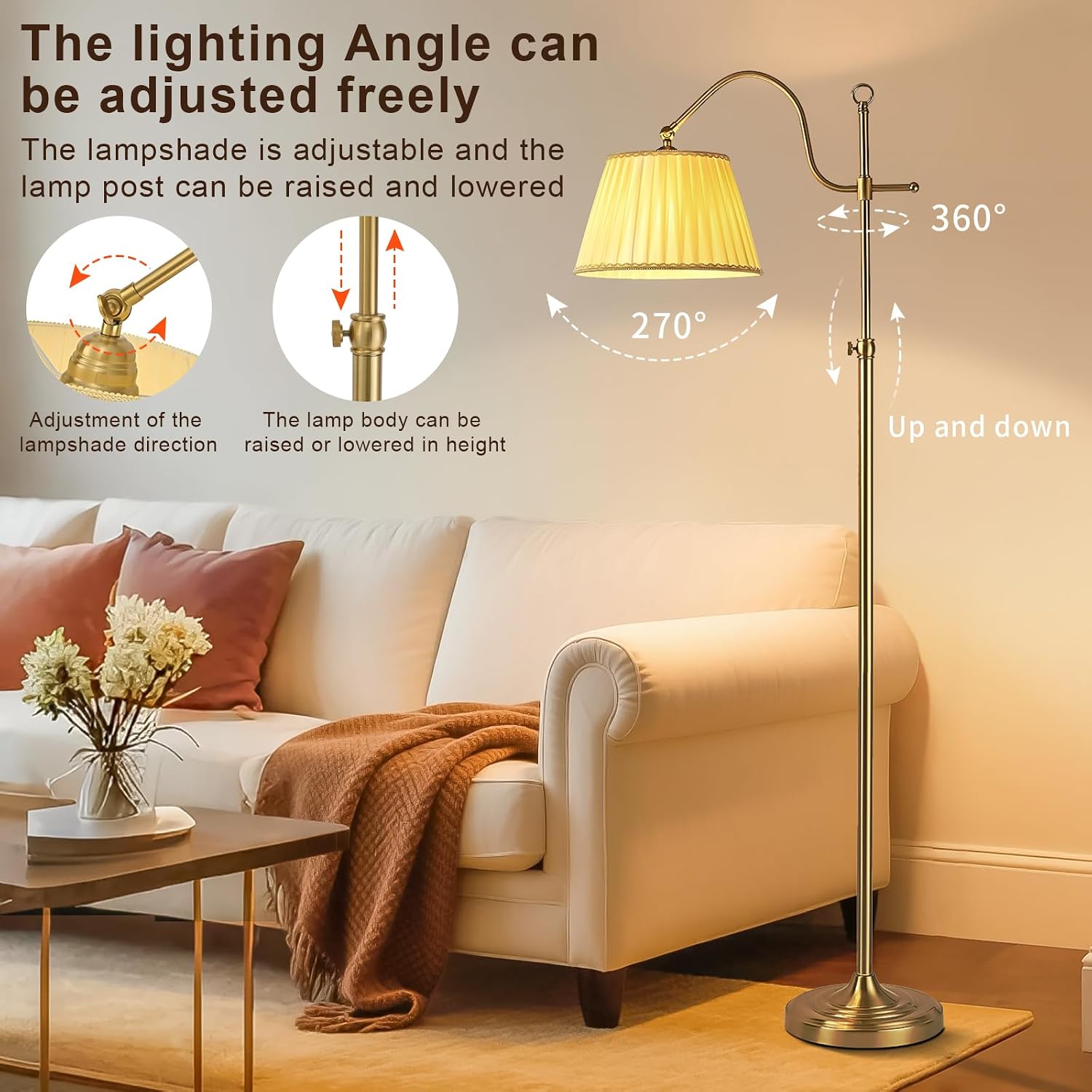 Bright 12W LED Floor Lamps with Smart Remote and Bluetooth, Adjustable Brightness and Color, Gold Brass Boho Mid Century Home Decor, Living…