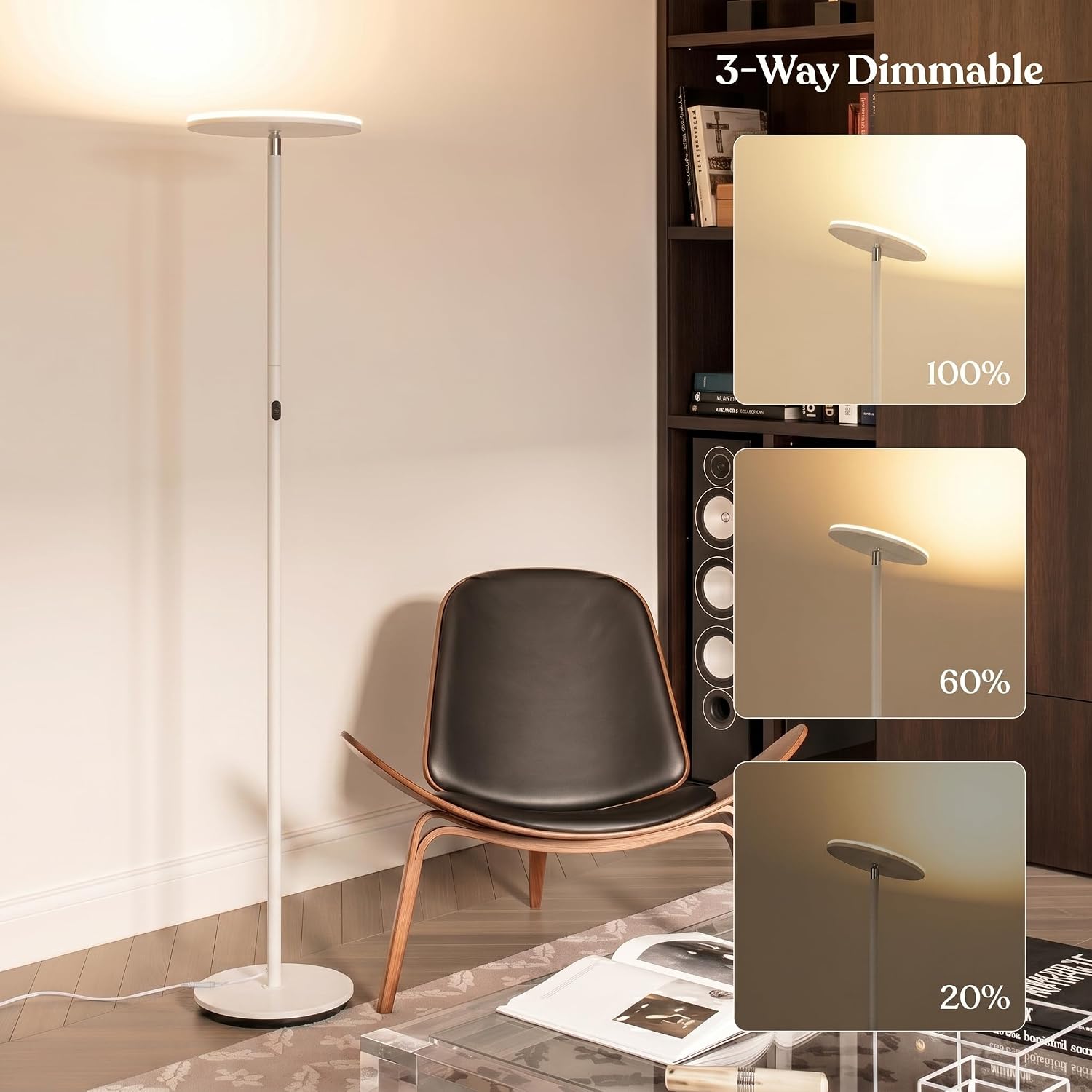 Brightech Sky LED Floor lamp, Torchiere Super Bright Floor Lamp for Living Room Decor & Office - Dimmable, Tall Standing Lamp with Warm Lig…