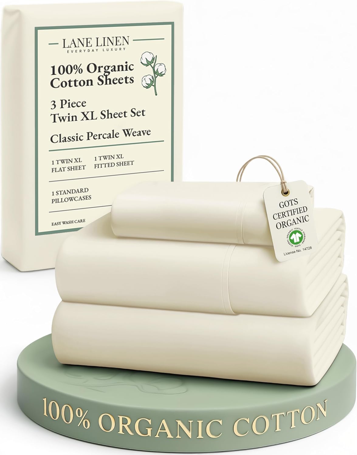 LaneLinen LANE LINEN 100% Organic Cotton Twin XL Sheets Set, 3-Piece Pure Organic Cotton Percale Sheets, Cotton Bedsheets, Ultra Soft Beddi…