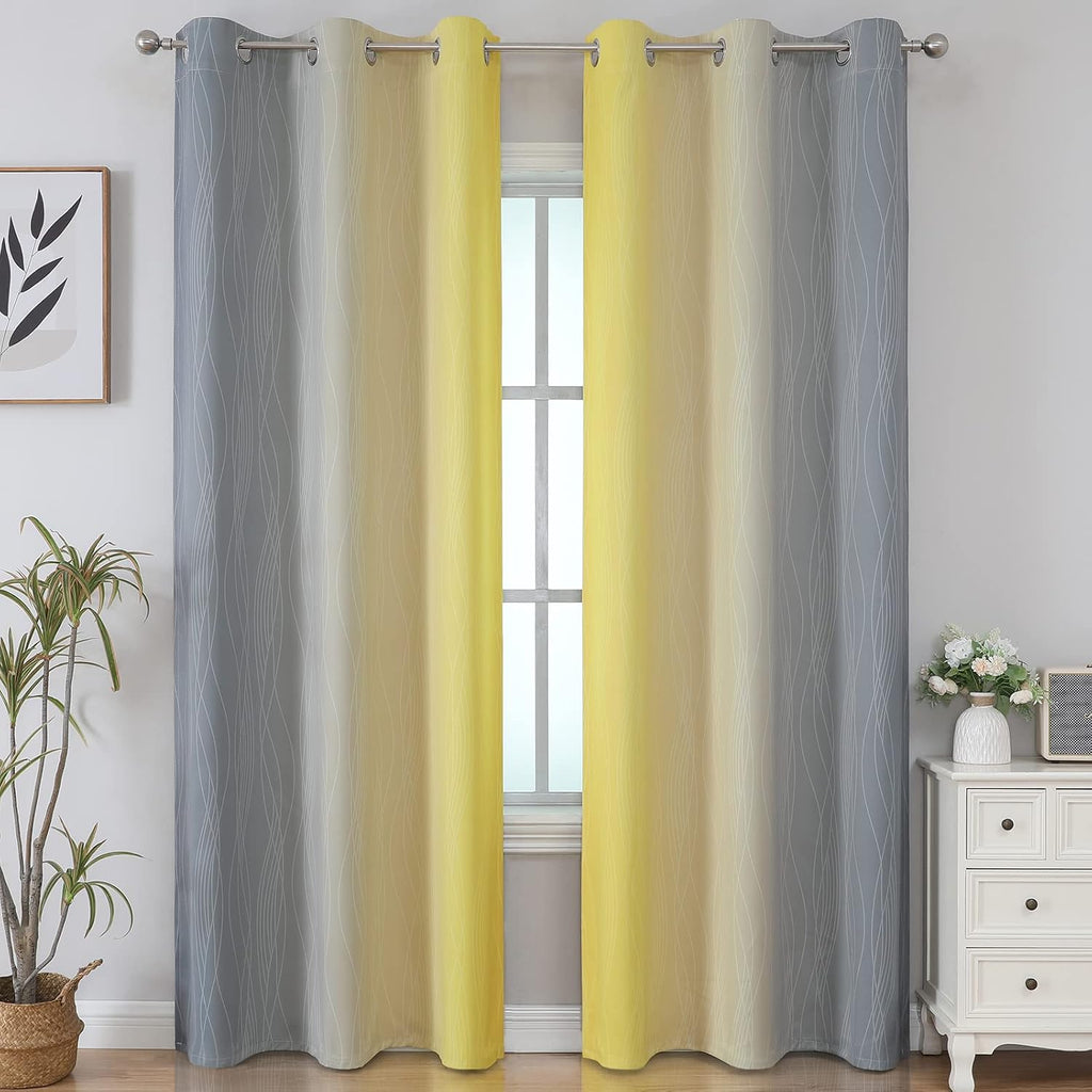 Estelartextiler Grey and Yellow Blackout Curtains 84 Inch Length 2 Panels Set, 100% Blackout Curtains for Living Room, Thermal Insulated Gr…