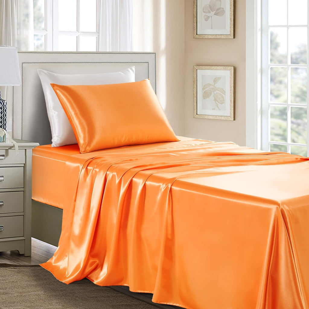 Golal Satin Sheets Twin Size - 3 Pieces Luxury Silky Soft Bed Sheets, Wrinkle-Free Burnt Orange Satin Silk Sheet Set with 1 Deep Pocket Fit…