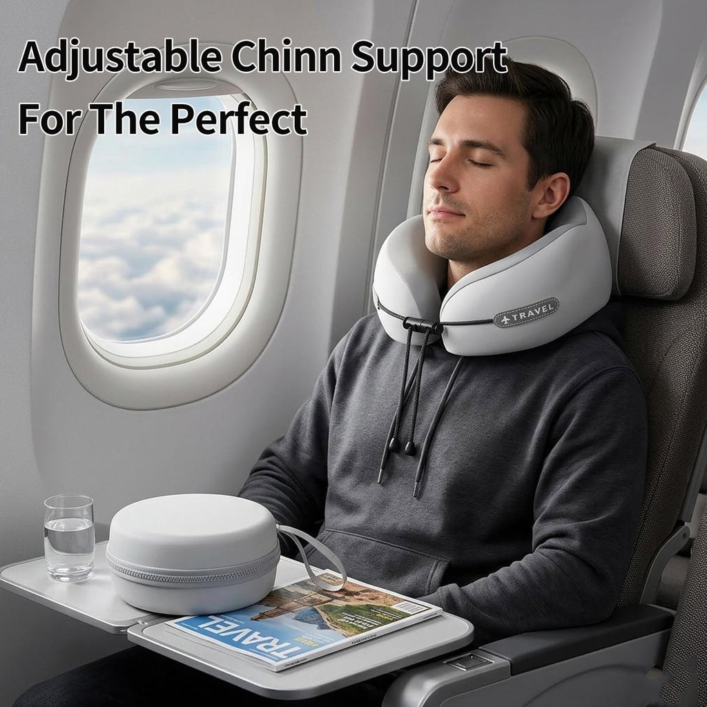 Ziurfys Travel Neck Pillow with Storage Case, 100% Pure Memory Foam, Airplane Head Support for Flight Sleeping, Portable, Gray (Gray…