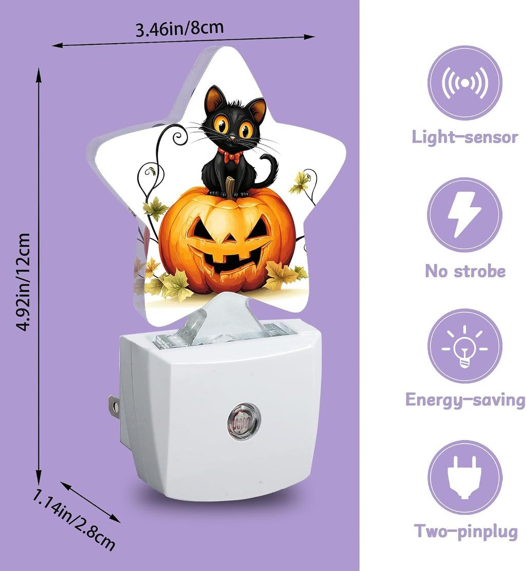 Nightlight, Black Cat Decorative Night Lights Plug Into Wall, Halloween Pumpkin Night Light with Auto Sensor for…