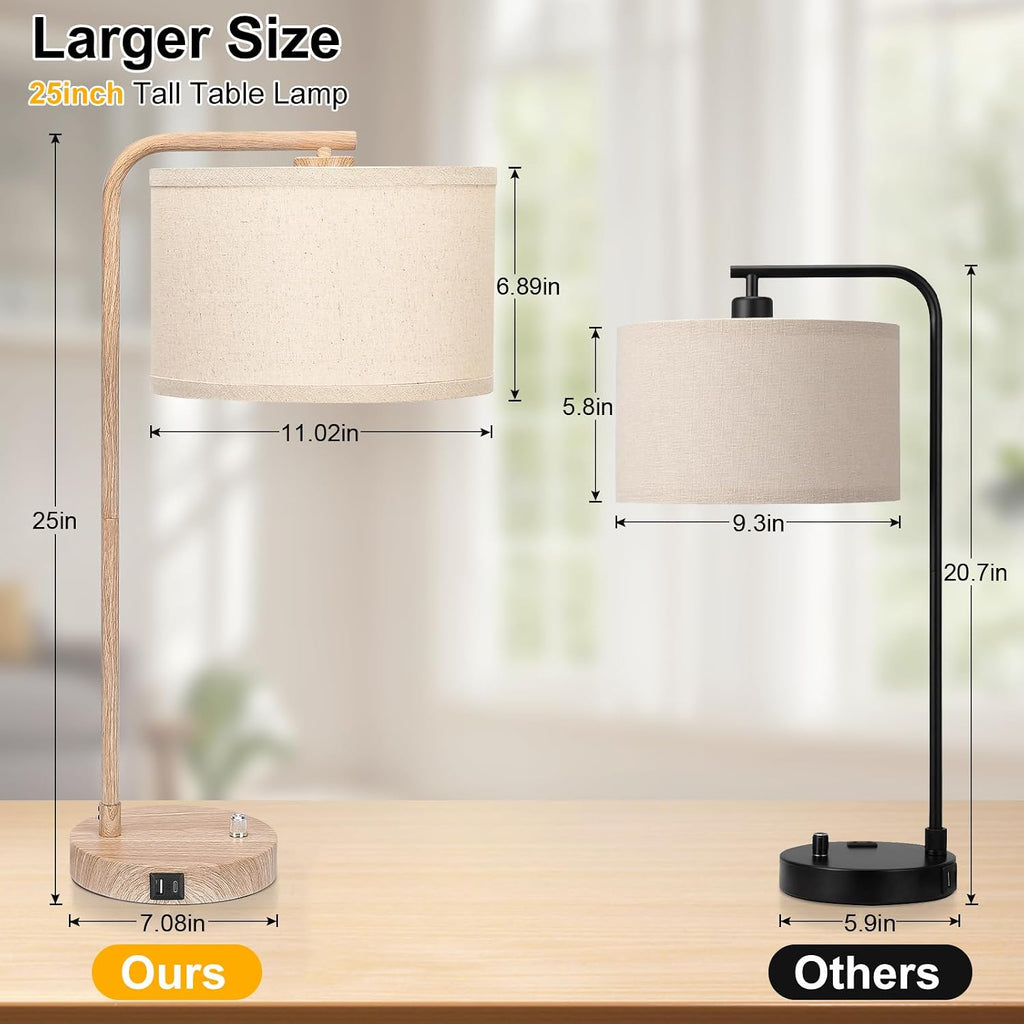 Farmhouse Table Lamp, Fully Dimmable Bedisde Nightstand Lamp with USB C+A Charging Ports, Modern Tall Table Lamp Desk Reading Lamp for…
