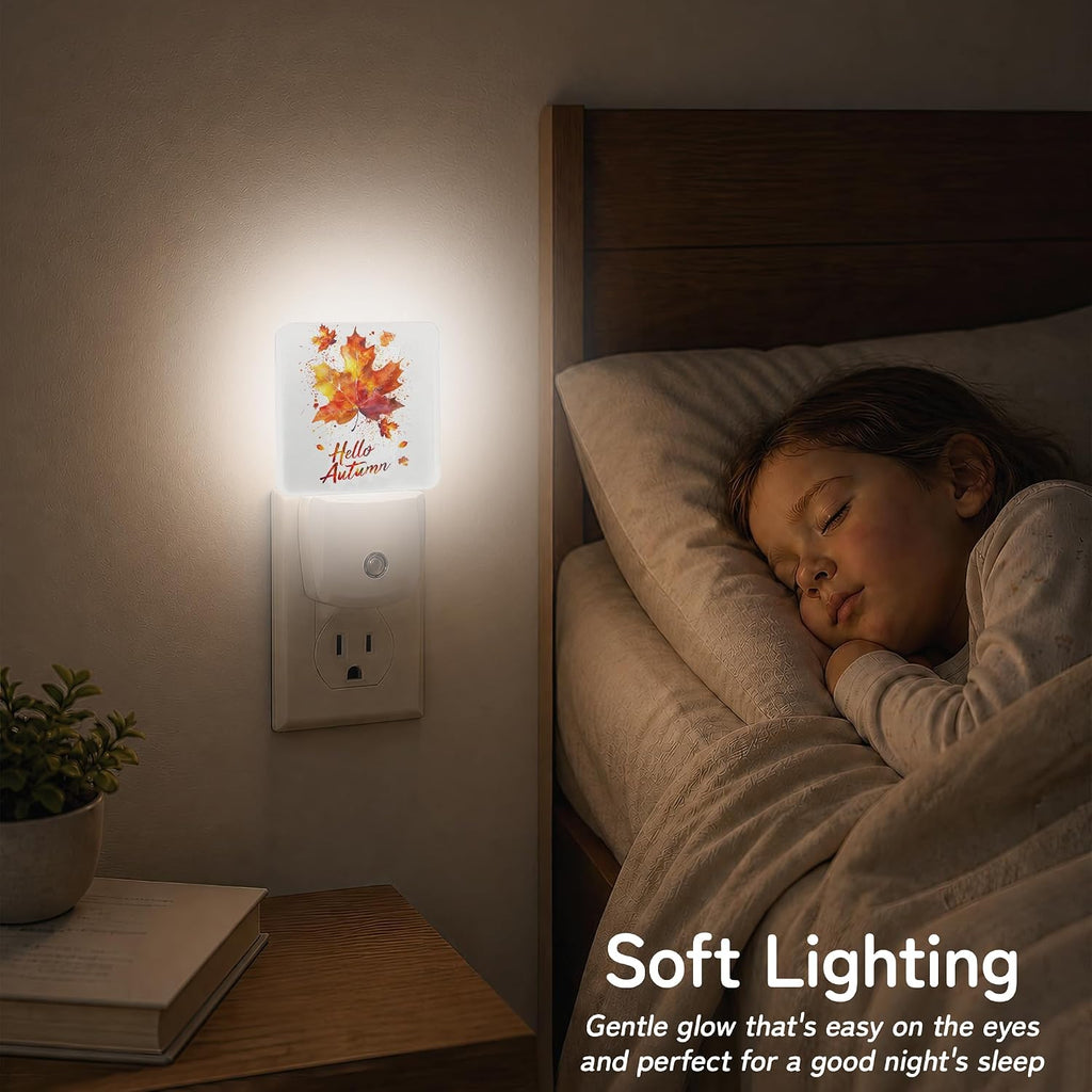 Night Light, Autumn Maple Leaves Night Lights Plug into Wall Decor for Bedroom Bathroom Hallway Kitchen, Dusk to Dawn Sensor Gift for…