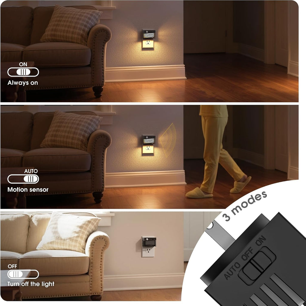 JandCase Motion Sensor Night Light, [2 Pack] Night Lights Plug into Wall, Dusk to Dawn & Motion Sensor, 3 Level Brightness Dimmable Plug…