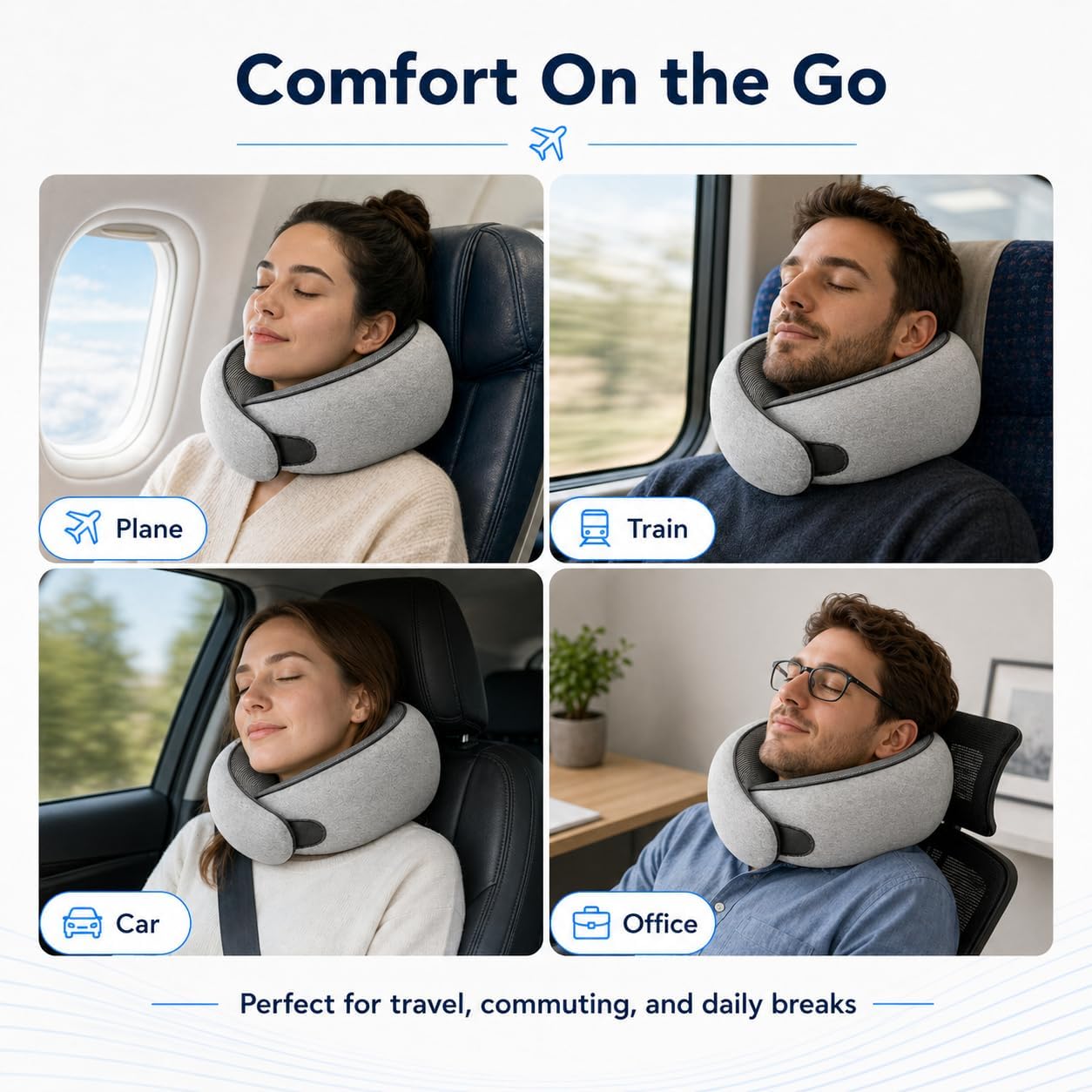 PurrochLife Purroch G-Shape Memory Foam Travel Neck Pillow - 100% Pure Foam Ergonomic Support with Eye Mask & Ear Plugs for Airplane Flight…