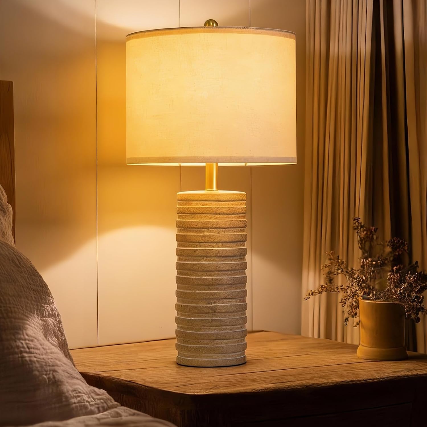 PoKat 27'' Farmhouse Table Lamps Set of 2 for Living Room, Stone-Like Bedside Lamp for Bedroom, Boho Ceramic Tall Lamps for Nightstand…