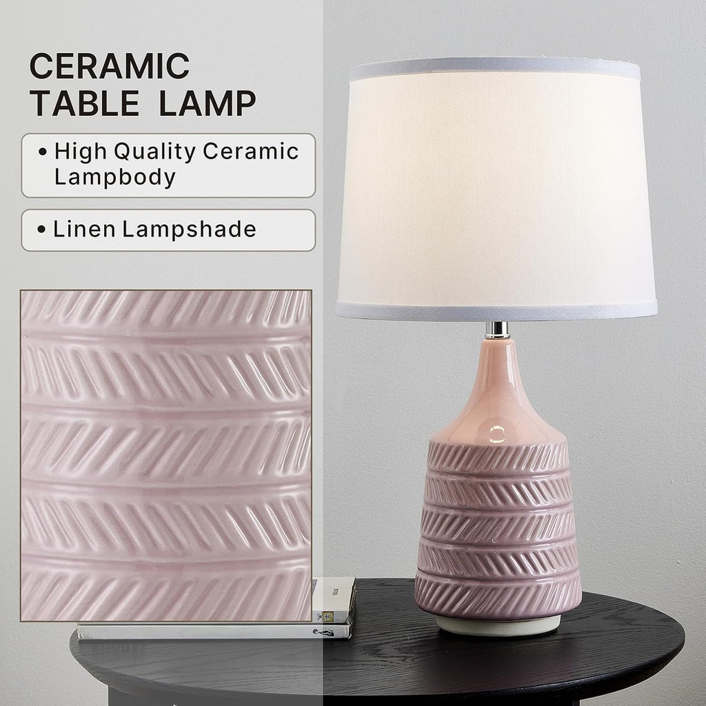 Pink Ceramic Table Lamps Set of 2, 18.5" Modern Bedside Lamps for Night Stands, Decor Classic Small Lamps for Living Room End Tables…