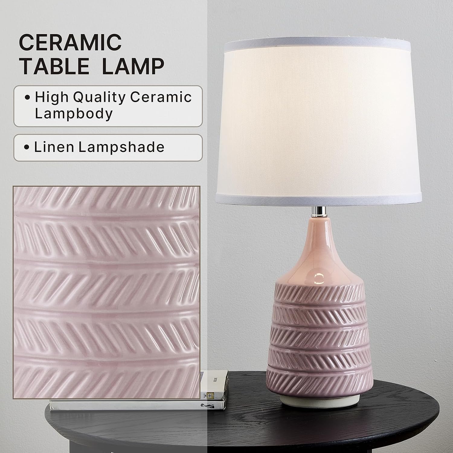 Pink Ceramic Table Lamps Set of 2, 18.5" Modern Bedside Lamps for Night Stands, Decor Classic Small Lamps for Living Room End Tables…