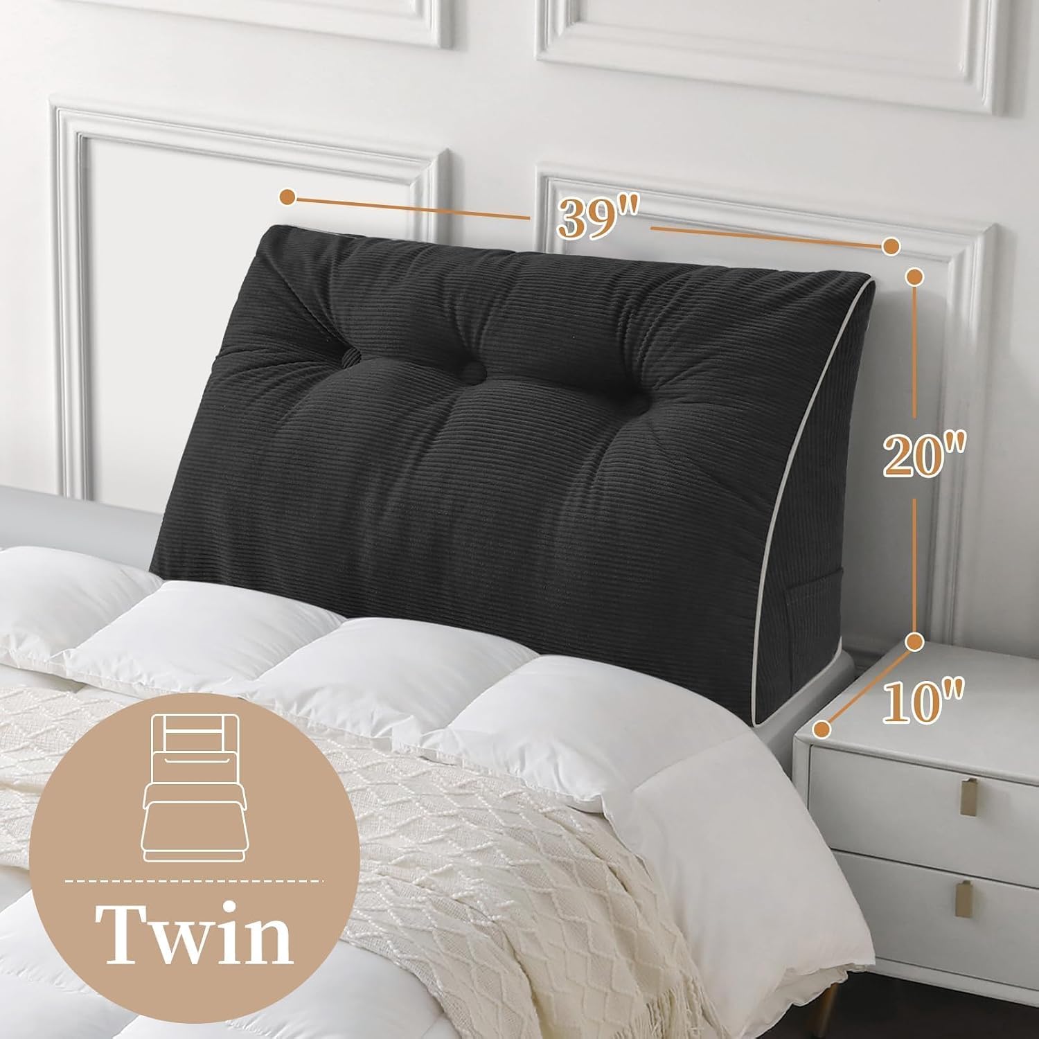 Sasttie Headboard Pillow Twin/Twin XL, Wedge Pillow Headboard for Dorm, Triangular Daybed Backrest Cushion for Sitting or Reading in Bed, w…