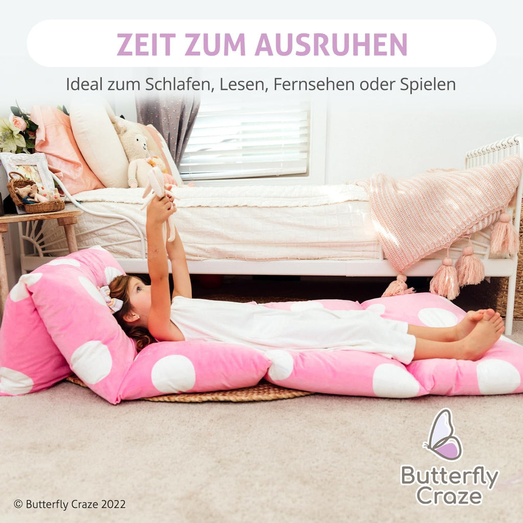 Butterfly Craze Floor Pillow Case, Mattress Bed Lounger Cover, Polka Pink, King Size - Cozy Seating Solution for Kids & Adults, Recliner…