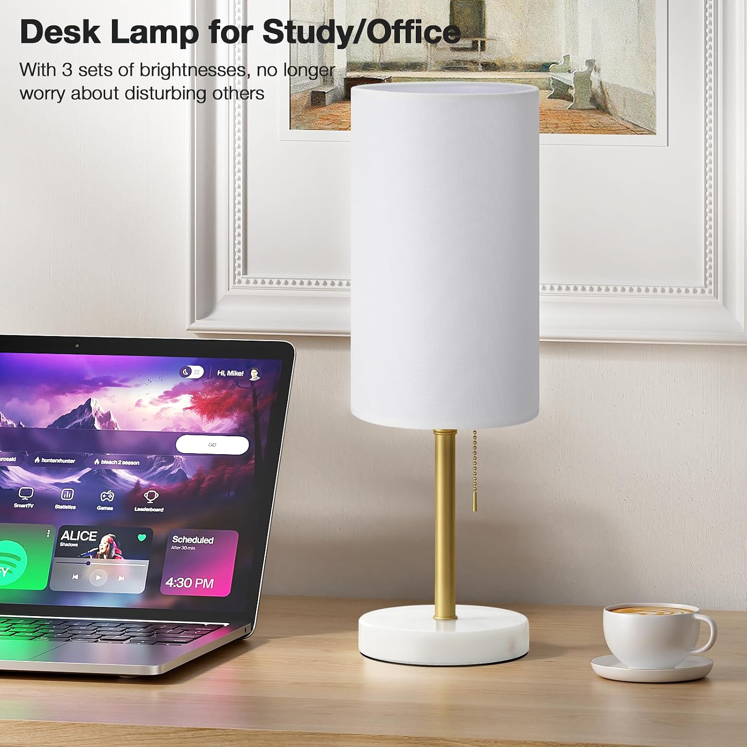 Dicoool Tall Bedside Table lamp for Bedroom - Luxury Marble Base & 3 Color Temperatures Bedside Lamps, Pull Chain Gold Table Lamps, White…