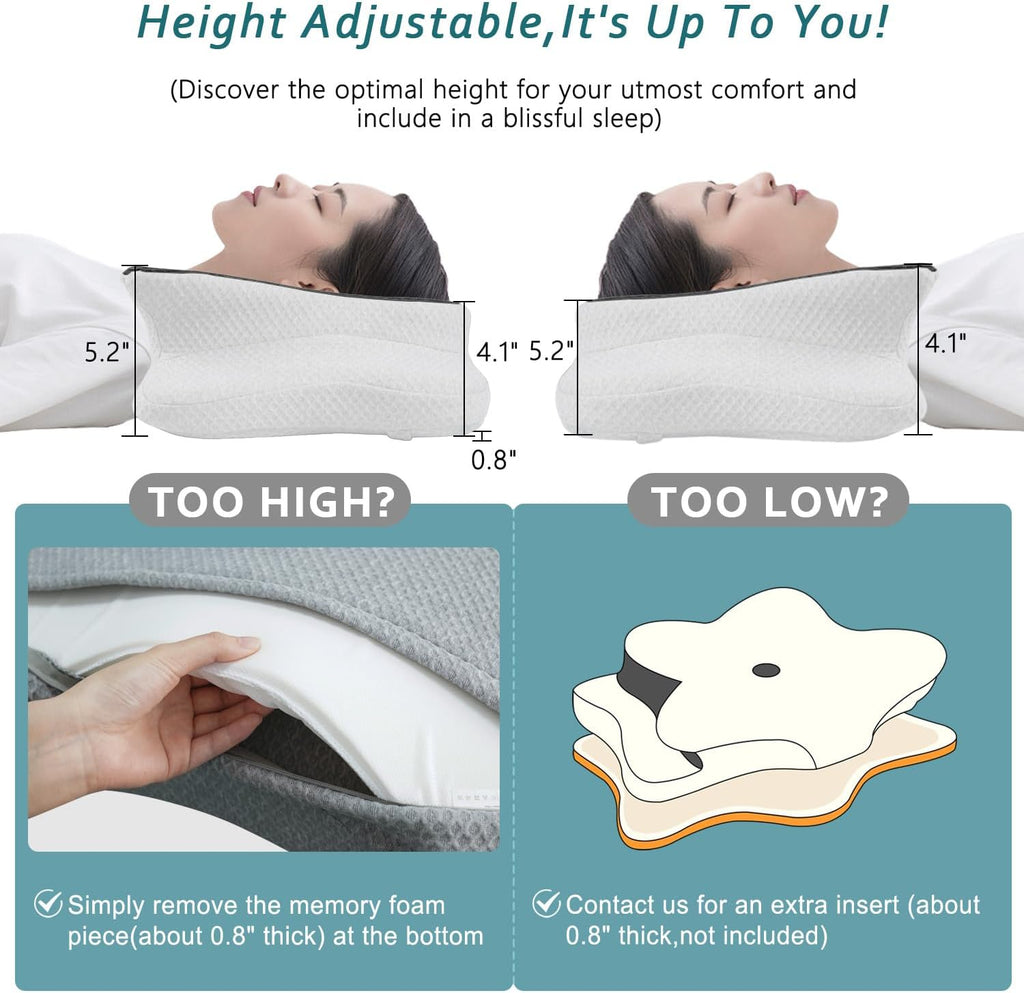 CHxxy Cervical Neck Pillow for Sleeping, Memory Foam Pillows, Ergonomic Side Sleeper Pillows, Cooling Orthopedic Neck Support Pillow for Ba…