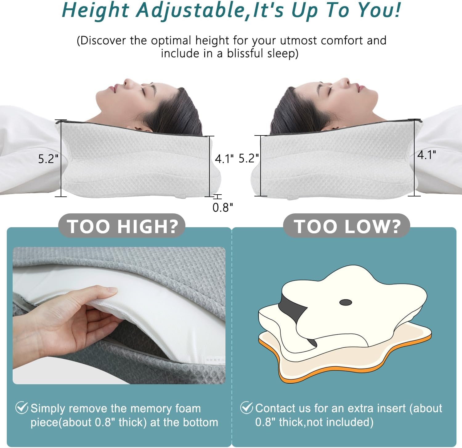 CHxxy Cervical Neck Pillow for Sleeping, Memory Foam Pillows, Ergonomic Side Sleeper Pillows, Cooling Orthopedic Neck Support Pillow for Ba…