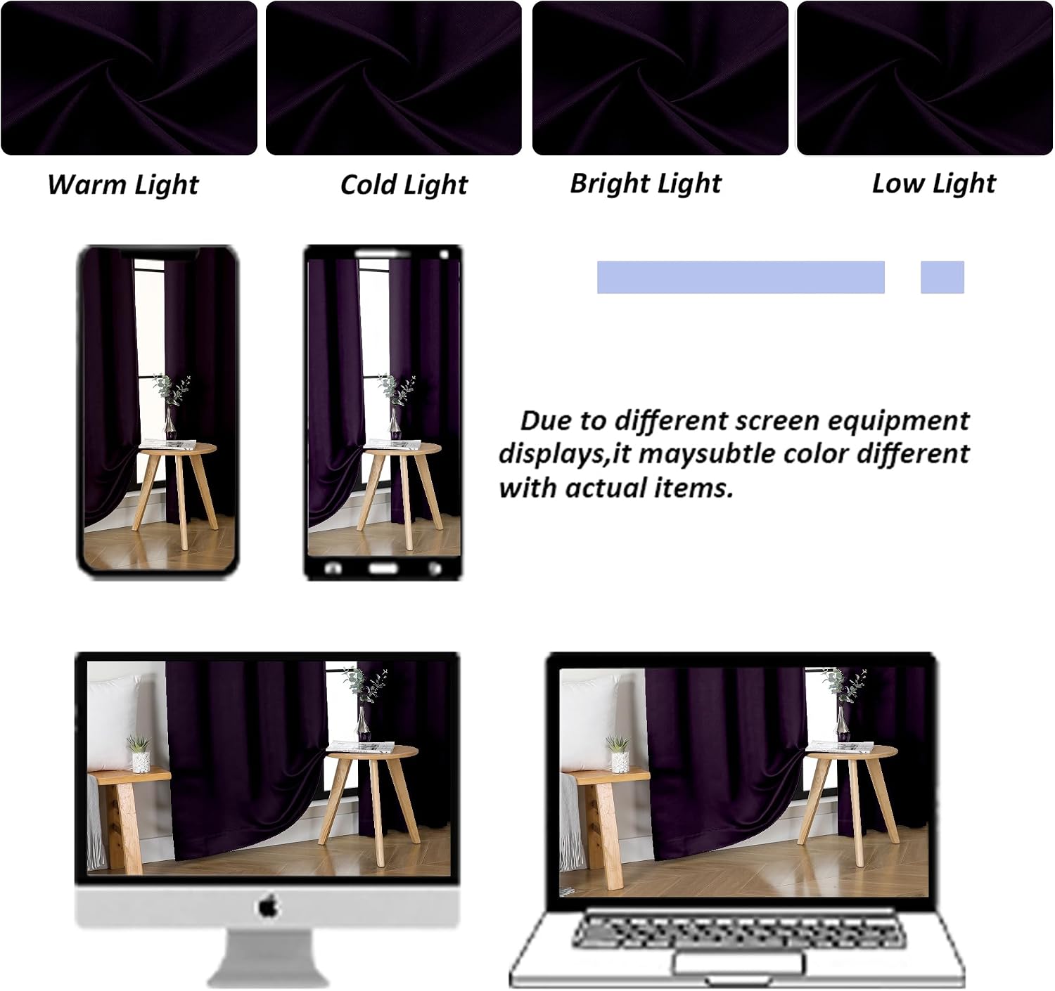 Simplebrand Ava Blackberry Short Blackout Curtains for Bedroom 45 Inches Long 2 Panels Set, Solid Thermal Insulated, Energy Saving Window T…