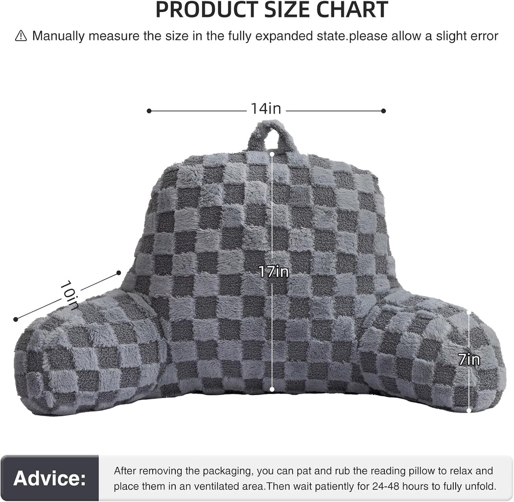 Aimuan Checkered Reading Pillow Bed Rest Wedge Backrest Checkerboard Pillow with Arms Back Support for Sitting Up in Bed Cushion Incline…