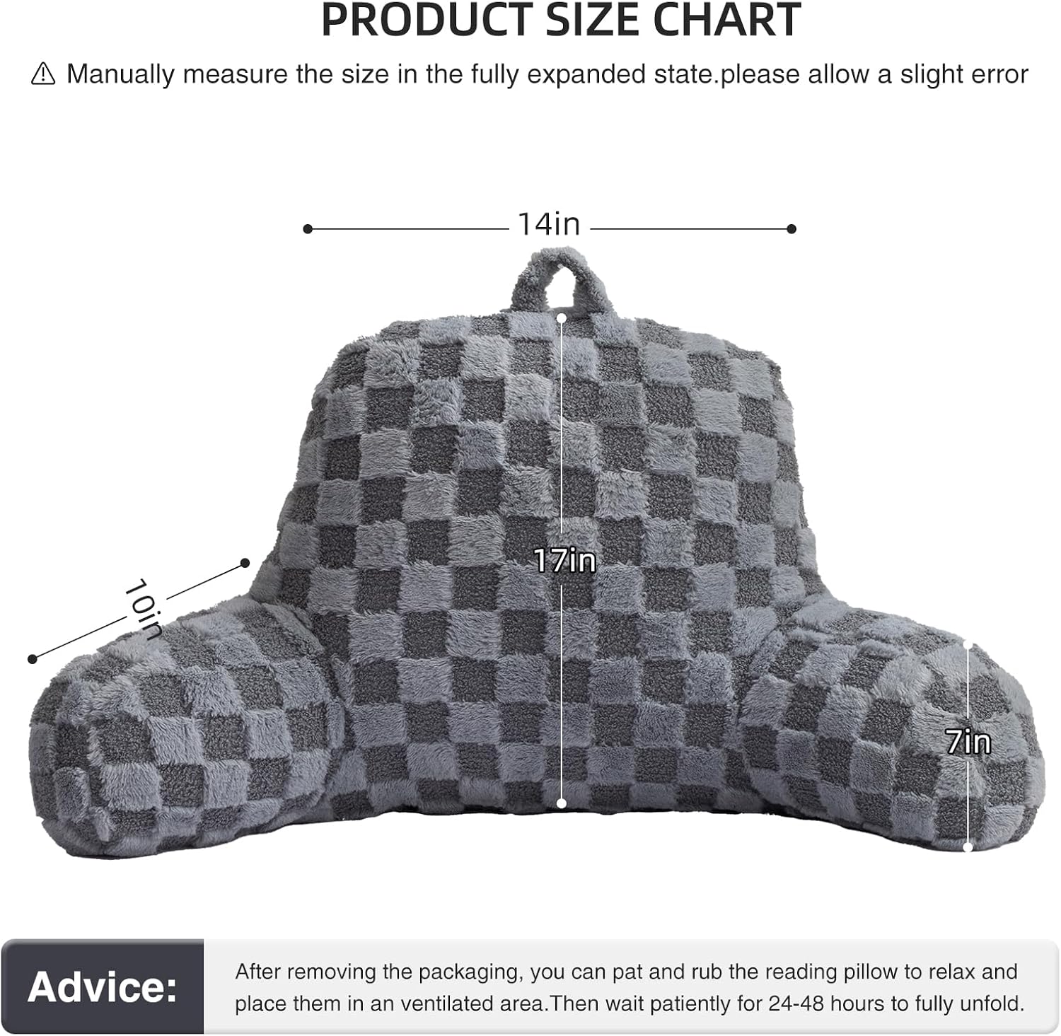 Aimuan Checkered Reading Pillow Bed Rest Wedge Backrest Checkerboard Pillow with Arms Back Support for Sitting Up in Bed Cushion Incline…