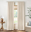 INOVADAY 100% Blackout Curtains for Bedroom, Cream Black Out Curtains 90 Inch Long, Clip Rings Linen Blackout Drapes, Thermal Insulated…