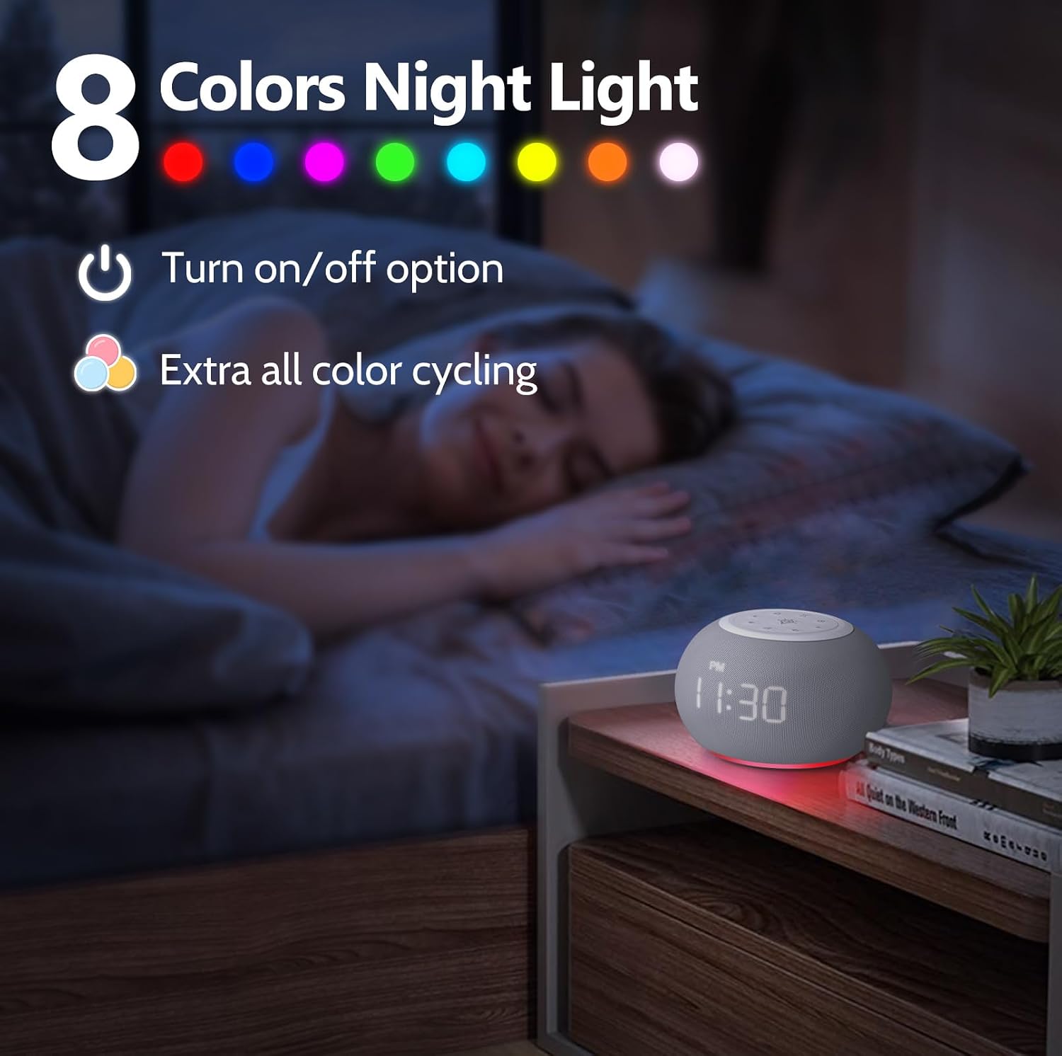 Reacher Auto-Dimmable Sound Machine Alarm Clock with Night Light, 20 Soothing Sounds, LED Digital Display, Sleep Timer, Precise Volume Cont…