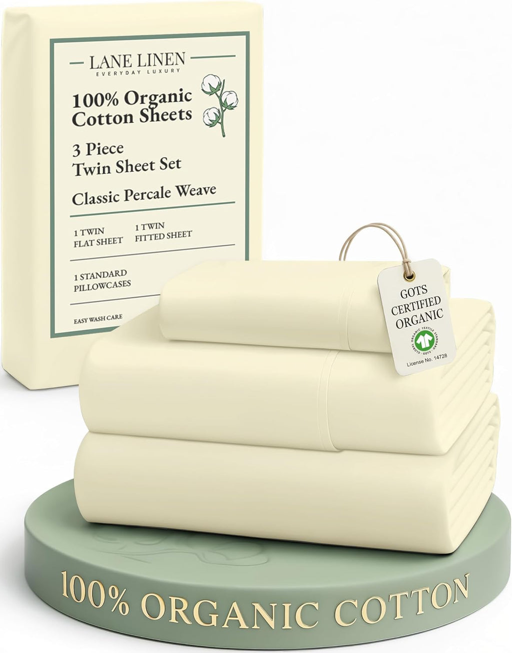 LaneLinen LANE LINEN 100% Organic Cotton Twin Bed Sheet Set, Soft, Comfy & Breathable Hotel Style Percale Bedding Sheets & Pillowcases Set,…