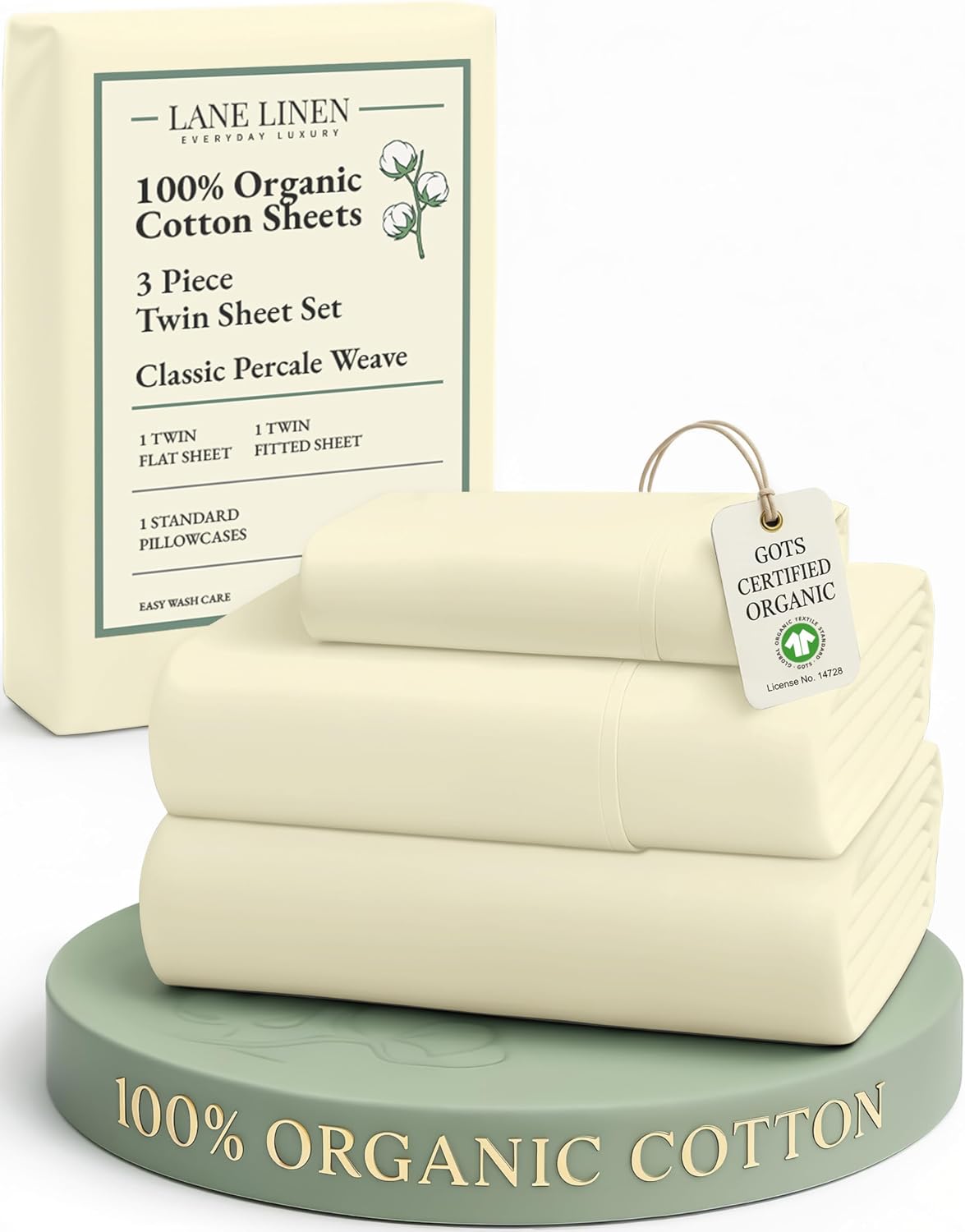 LaneLinen LANE LINEN 100% Organic Cotton Twin Bed Sheet Set, Soft, Comfy & Breathable Hotel Style Percale Bedding Sheets & Pillowcases Set,…