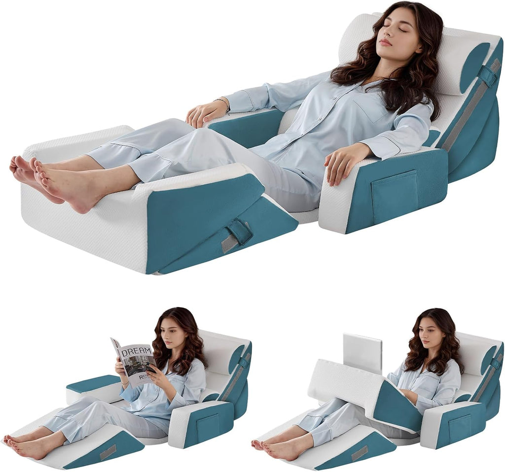 Yojoker 9PCS Orthopedic Bed Wedge Pillow Set for Sleeping, Back and Leg, Post Surgery Foam Pillow for Body, Triangle Adjustable Support Pi…