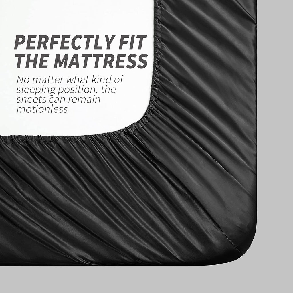 Cobedzy 3 Pcs Black Satin Sheets Twin XL Size Silky Satin Bedding Sheets Set with 1 Deep Pocket Fitted Sheet, 1 Flat Sheet, 1 Pillowcase 3…