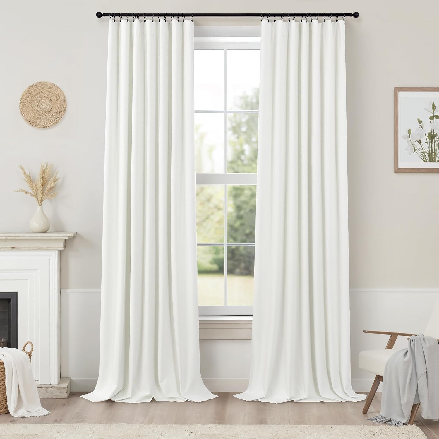 Pitalk 120 Inches Extra Long Curtains for Living Room 2 Panels Faux Linen Darkening Insulated Thermal 100% Blackout Drapery Ceiling Curtain…