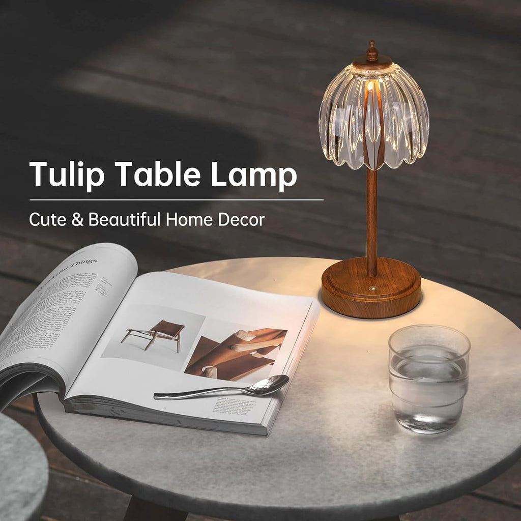 Shenmoyl Tulip Table Lamp with 5200mAh Battery & Touch Control, Small Cordless Table Lamp with 3 Colors, Rechargeable Battery Operated…