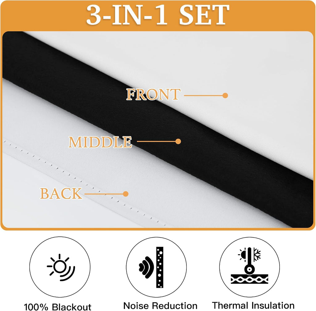 Rybhome RYB HOME 3 in 1 Soundproof - Blackout - Insulation Linen Curtains, Noise Blocker Energy Saving Curtains for Bedroom Living Room Doo…