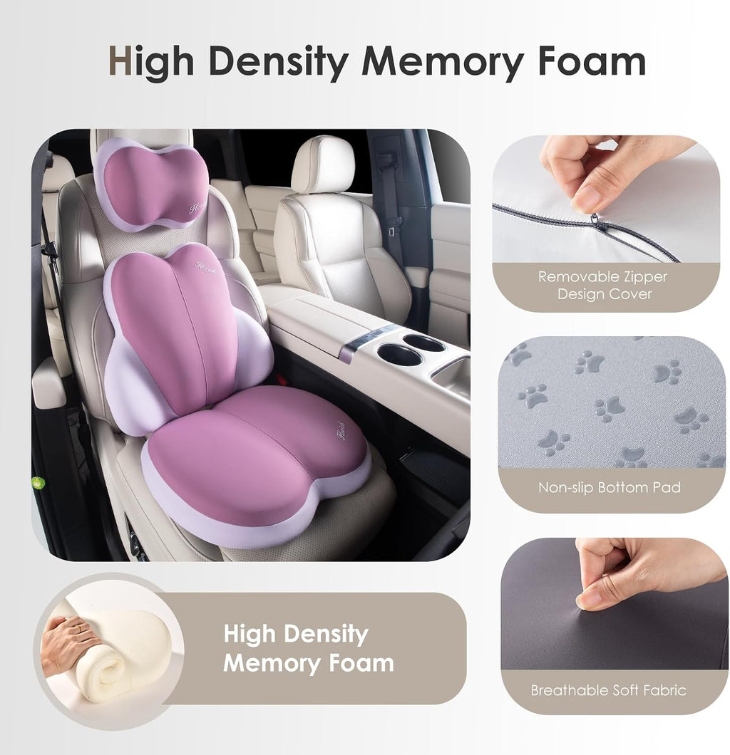 FLORICH 3 PCS Seat Cushion for Carseat Lumbar Support Pillow Car Neck Headrest Pillows Ultrathick Memory Foam Seat Pads Pressure Relief…