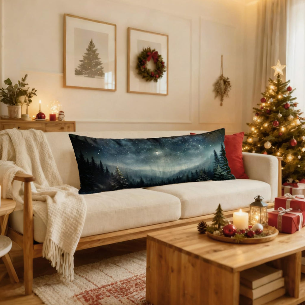 Christmas Nativity Star Christian 20x54 Body Pillow Cover, Jesus Religious Christmas Decor, Winter Forest Landscape Bible Verse…