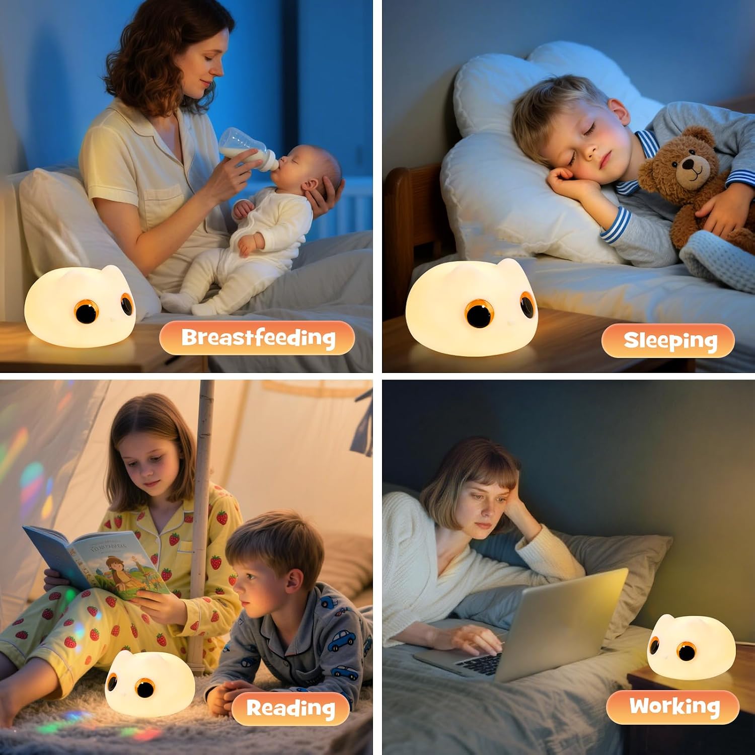 Squishy Cat Night Light 2 Brightness Adjustable Cute Big Eyes Kitty Light with 20mins Timer Nursery Breastfeeding Nightlight Rechargeable…