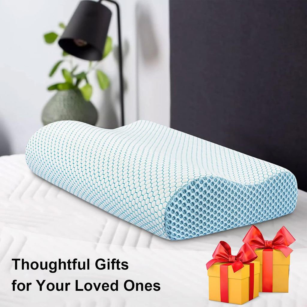 AnvoHome Anvo Memory Foam Pillow, Neck Contour Cervical Orthopedic Bed Pillow for Sleeping Side Back Stomach Sleeper, Ergonomic Design for…