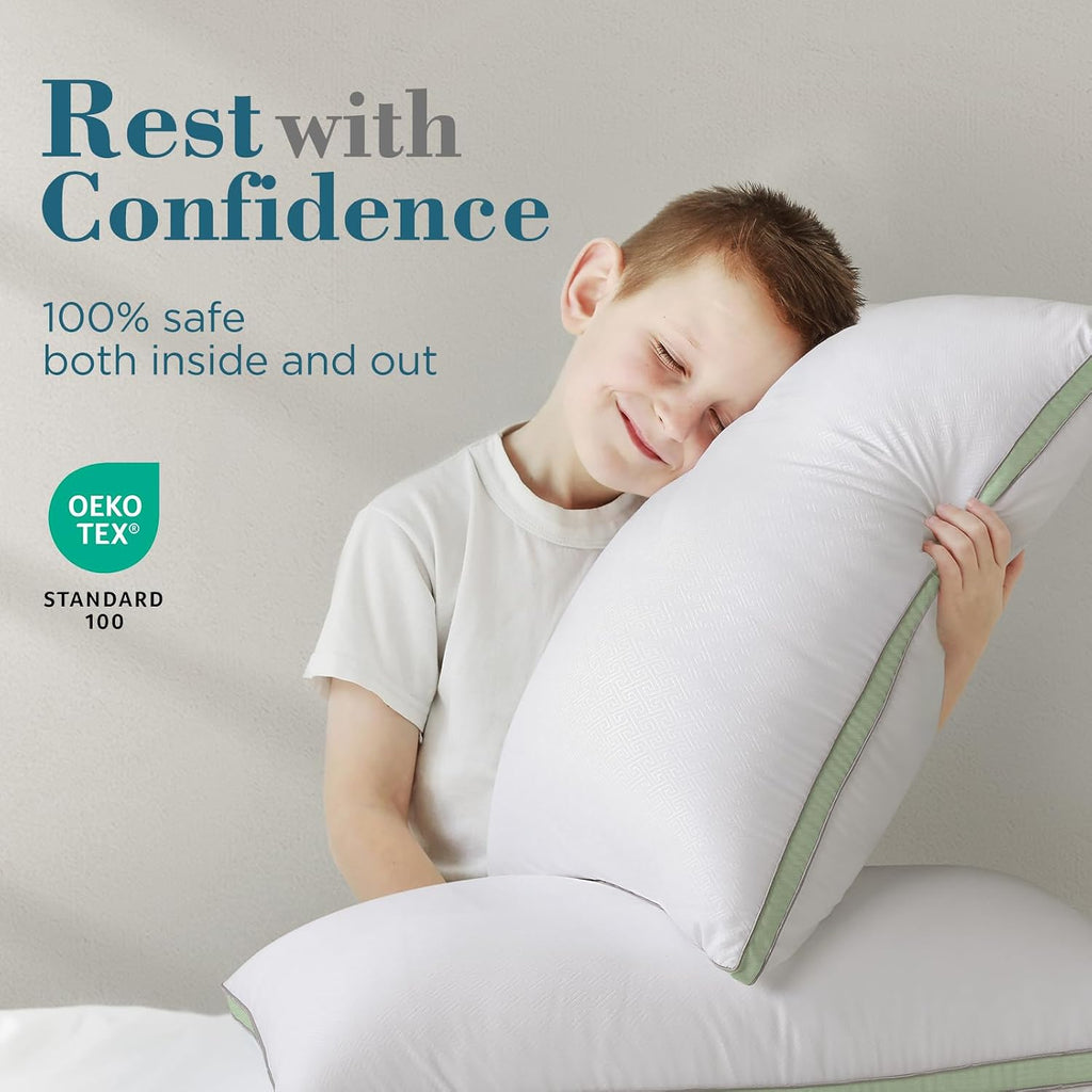 viewstar Bed Pillows King Size Set of 2, Firm Support Down Alternative Gusseted Pillows for Side, Back, or Stomach Sleepers, Green