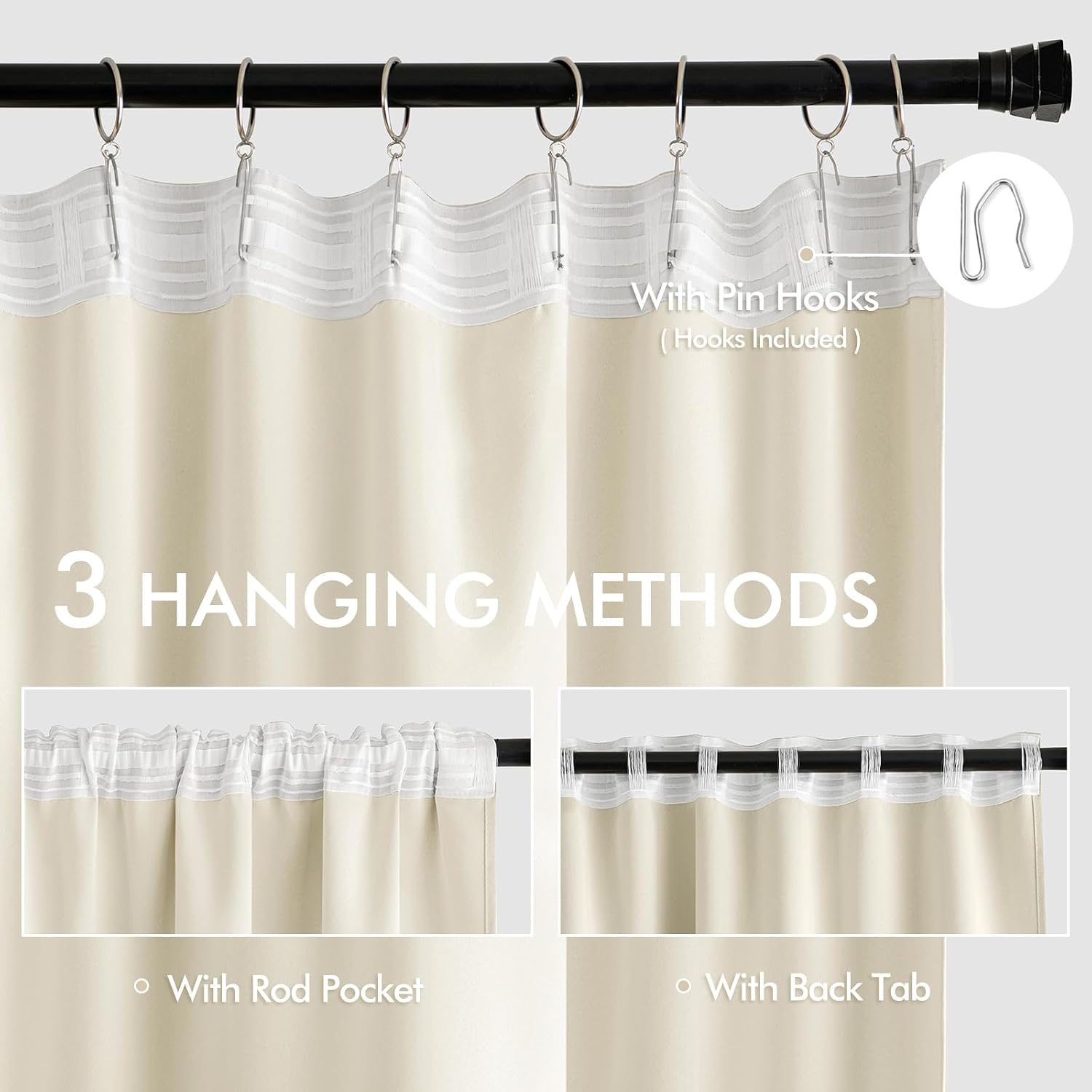 Miulee Birch Back Tab Blackout Curtains 84 Inch Length 2 Panels Set for Living Room Bedroom Privacy, Rod Pocket/Pinch Pleat Thermal Insulat…